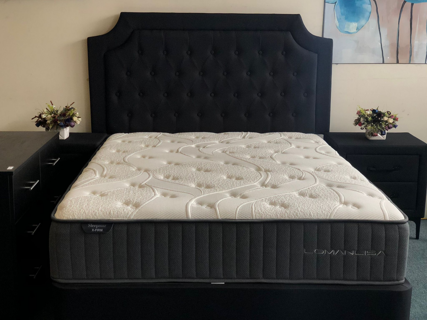 Bella Headboard in Black Fabric Queen Size