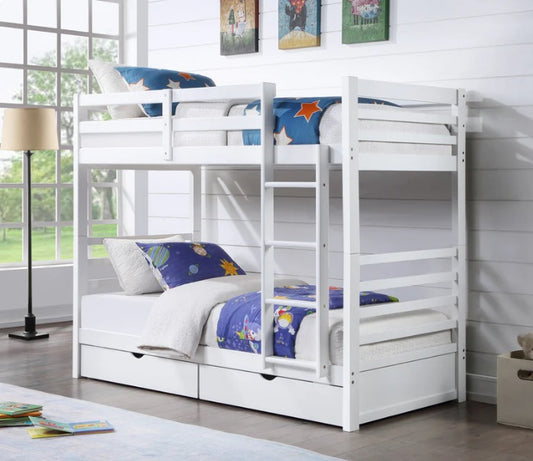 Linda White Single Bunk Bed with 2 Drawers